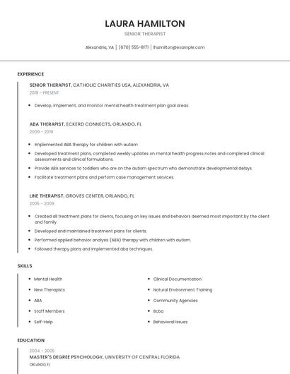 Senior Therapist Resume
