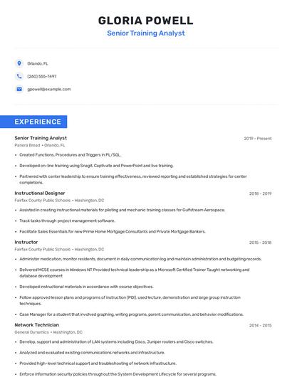 Senior Training Analyst Resume