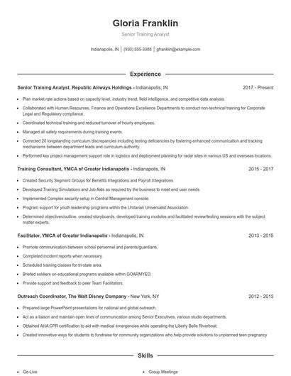 Senior Training Analyst Resume