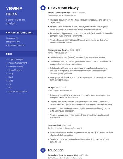 Senior Treasury Analyst Resume