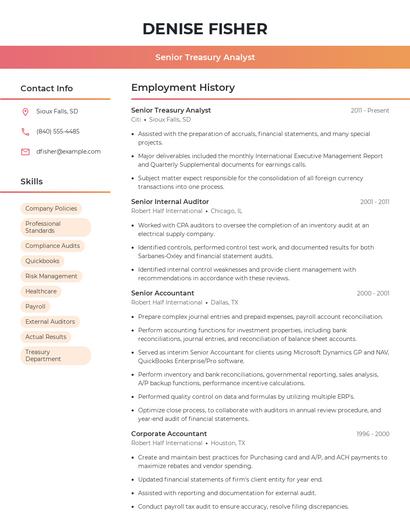 Senior Treasury Analyst Resume