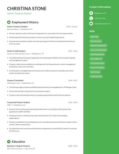 Senior Treasury Analyst Resume