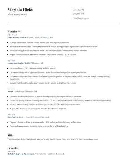 Senior Treasury Analyst Resume
