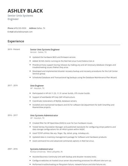 Senior Unix Systems Engineer Resume