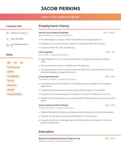 Senior Unix Systems Engineer Resume