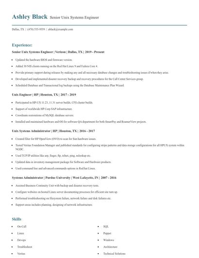Senior Unix Systems Engineer Resume