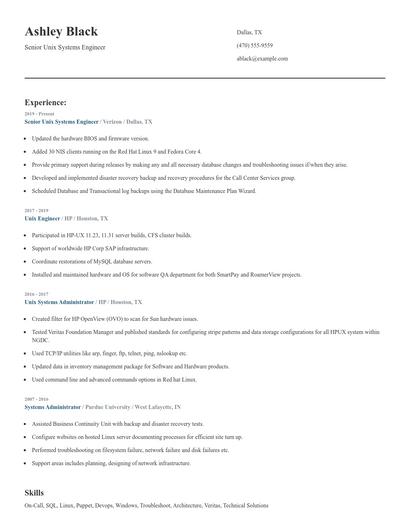 Senior Unix Systems Engineer Resume