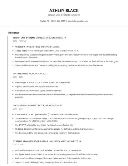 Senior Unix Systems Engineer Resume