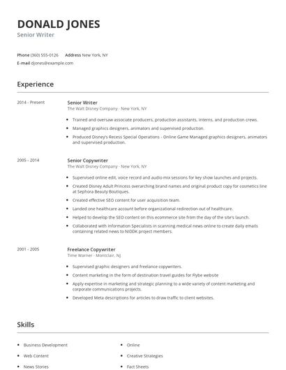 Senior Writer Resume