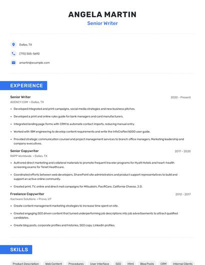 Senior Writer Resume