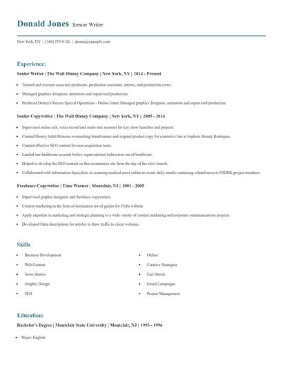 Senior Writer Resume