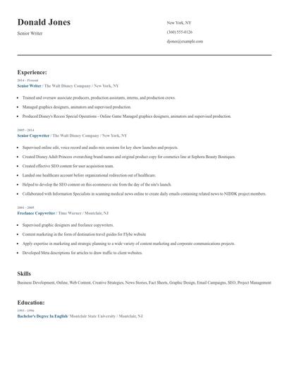 Senior Writer Resume