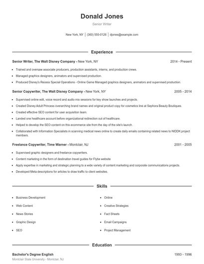 Senior Writer Resume