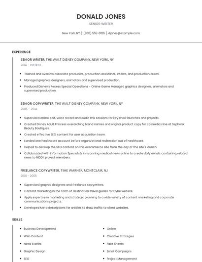 Senior Writer Resume