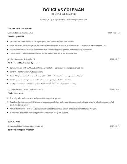 Sensor Operator Resume