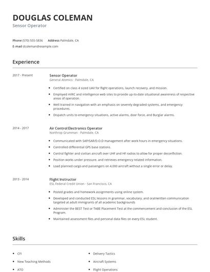 Sensor Operator Resume