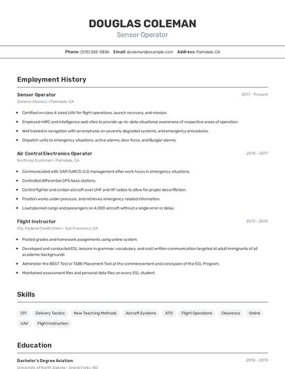 Sensor Operator Resume