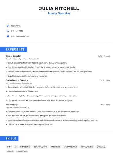 Sensor Operator Resume