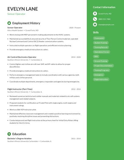 Sensor Operator Resume