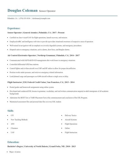Sensor Operator Resume