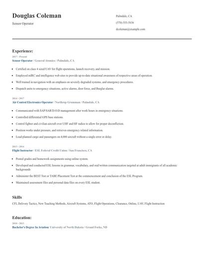 Sensor Operator Resume