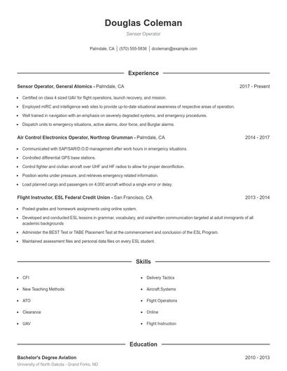Sensor Operator Resume