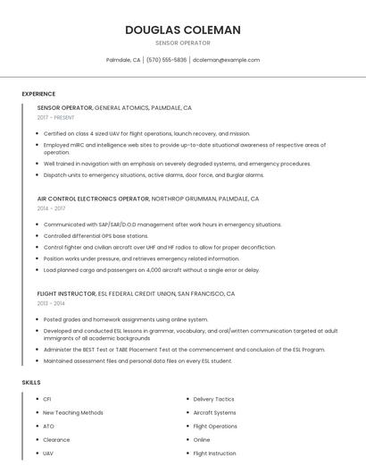 Sensor Operator Resume