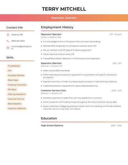 Separator Operator Resume