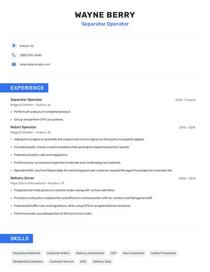 Separator Operator Resume