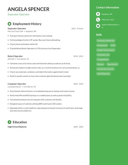 Separator Operator Resume