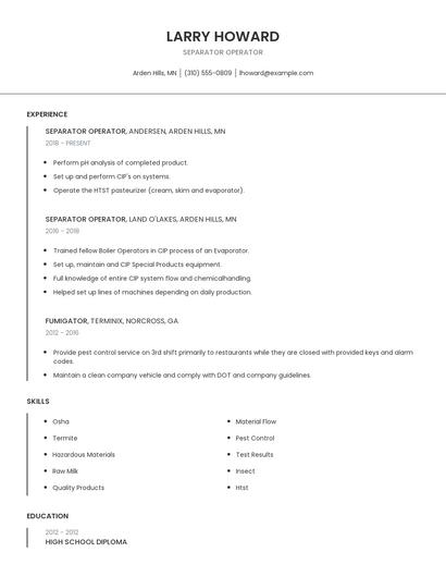 Separator Operator Resume