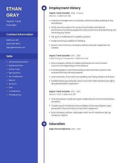 Septic Tank Installer Resume