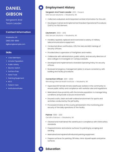 Sergeant And Team Leader Resume