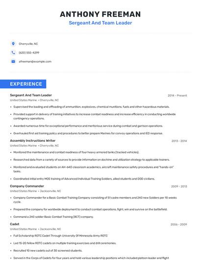 Sergeant And Team Leader Resume