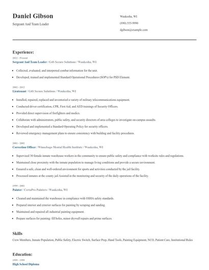 Sergeant And Team Leader Resume