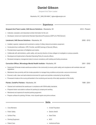 Sergeant And Team Leader Resume