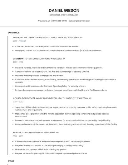 Sergeant And Team Leader Resume