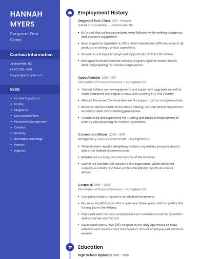 Sergeant First Class Resume