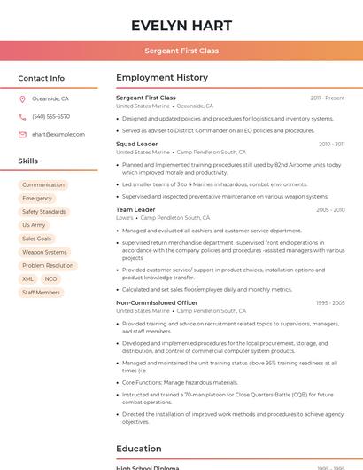Sergeant First Class Resume