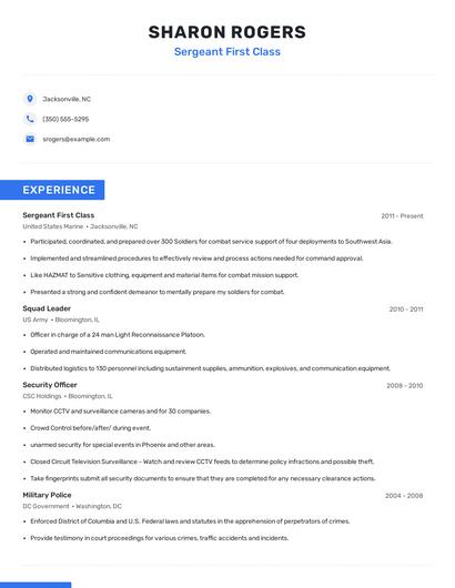 Sergeant First Class Resume