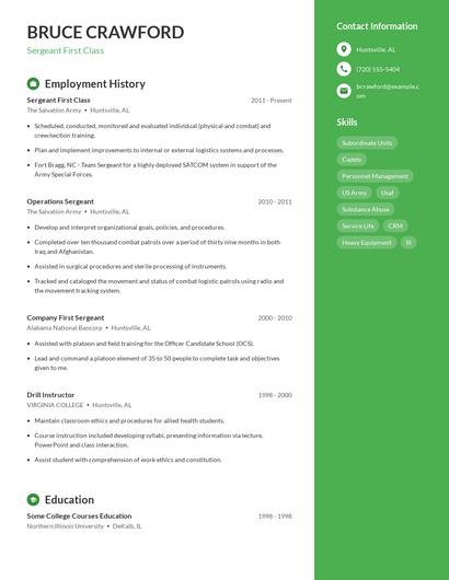 Sergeant First Class Resume