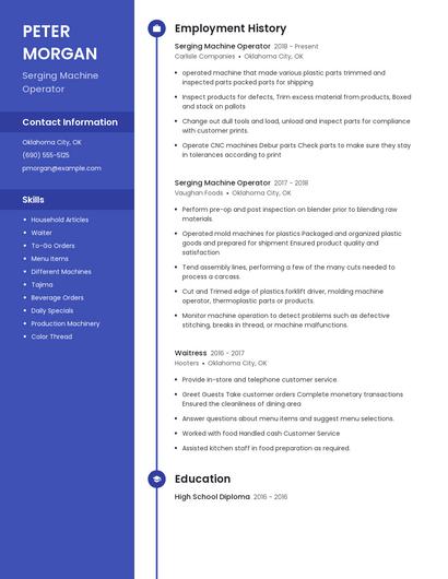 Serging Machine Operator Resume