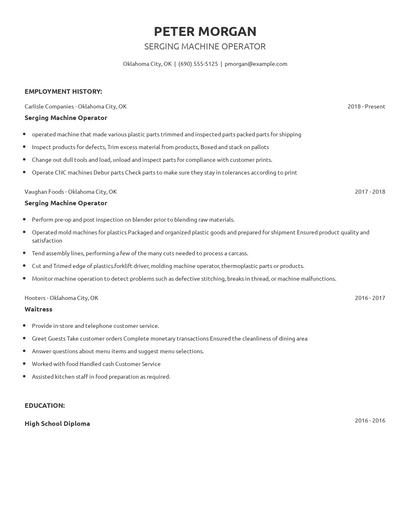 Serging Machine Operator Resume
