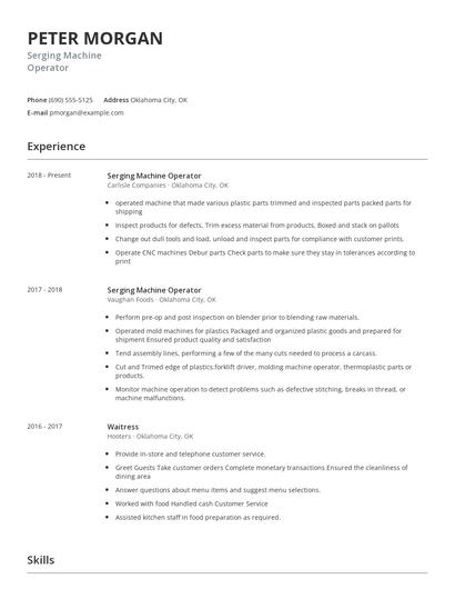 Serging Machine Operator Resume