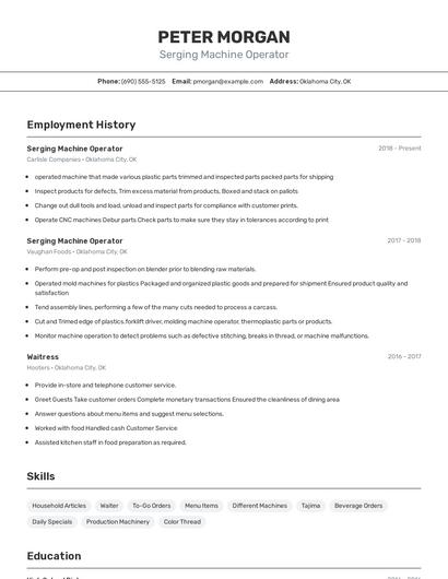 Serging Machine Operator Resume