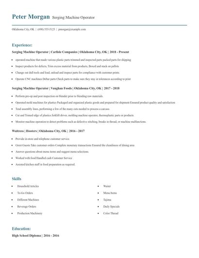Serging Machine Operator Resume