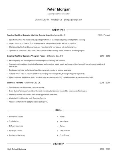 Serging Machine Operator Resume