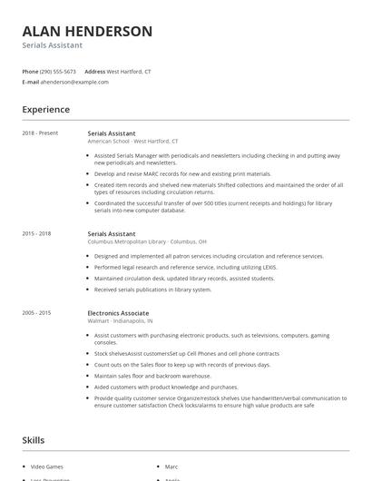 Serials Assistant Resume