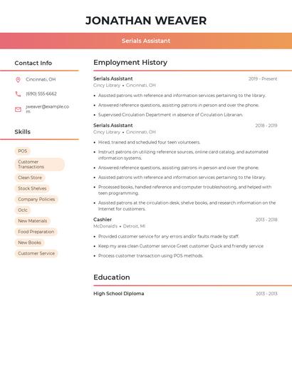 Serials Assistant Resume