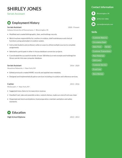 Serials Assistant Resume